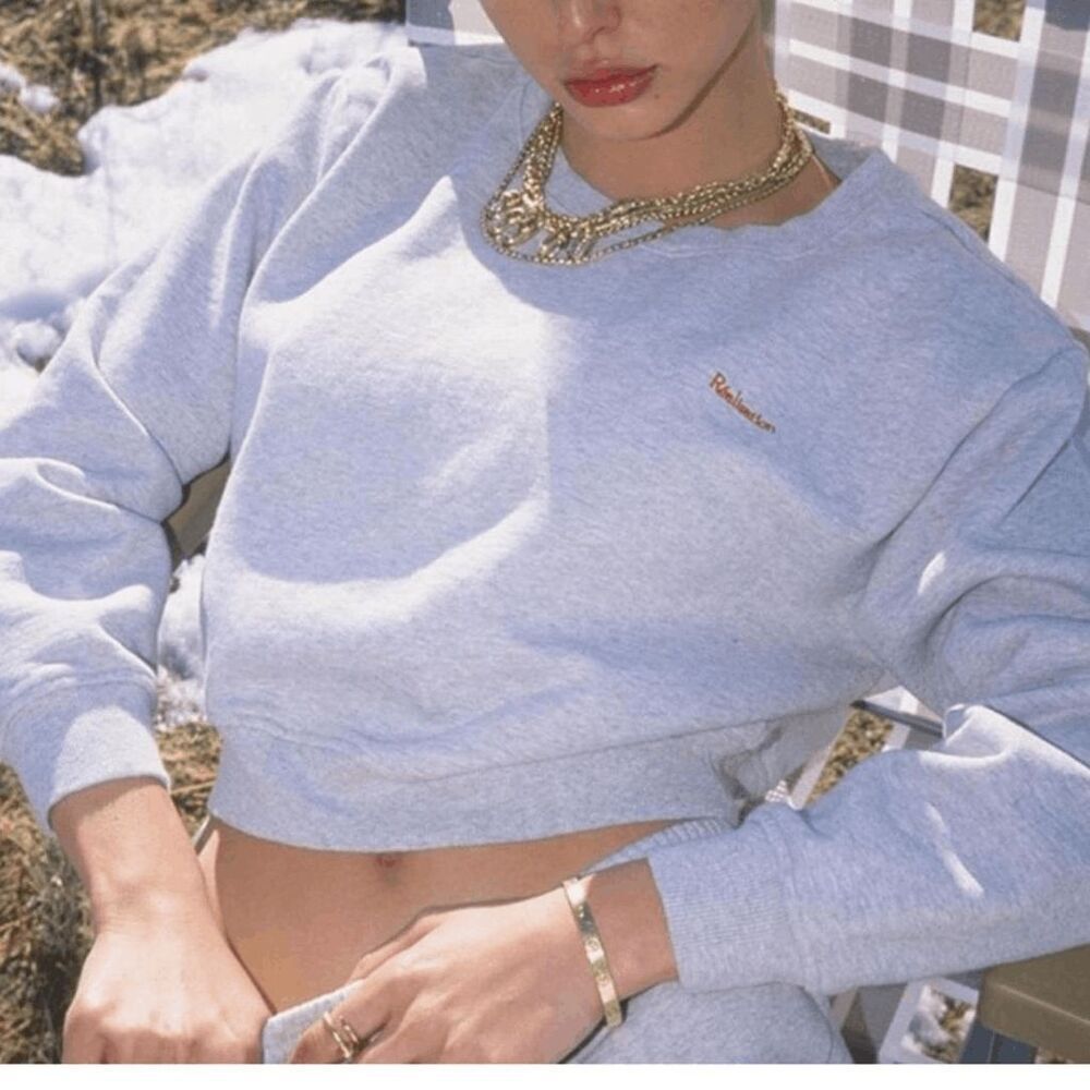 Realisation Real Heathered Grey Pullover Cropped Sweatshirt Women's Size Medium